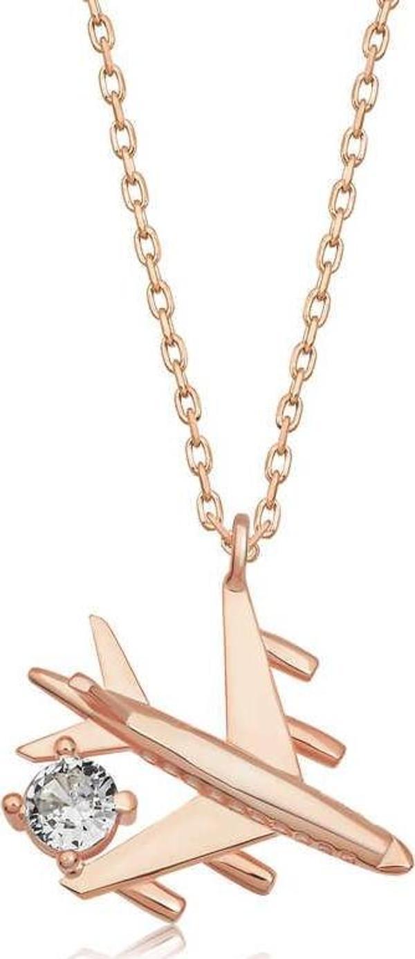 Gümüş Rose Tek Taşlı Uçak Kadın Kolye  SL4962 - Image 1