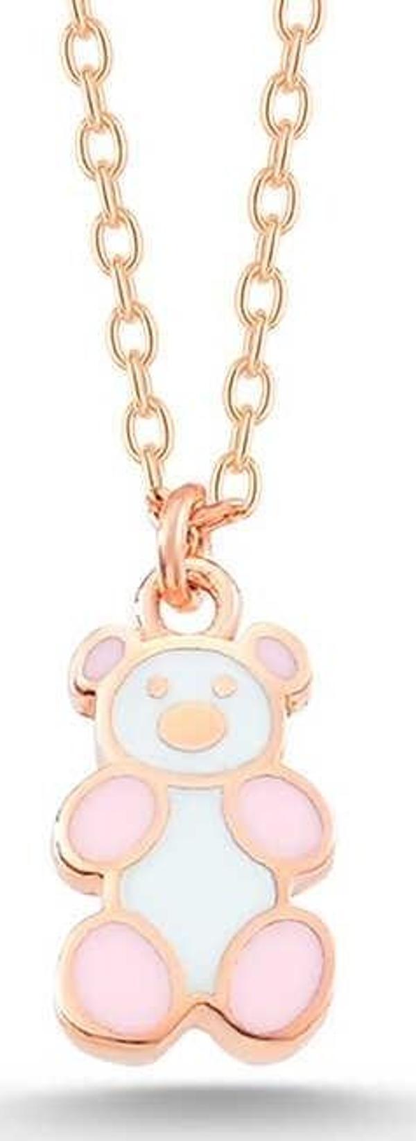 Gümüş Rose Renkli Ayıcık Kadın Kolye SL5776 - Image 1