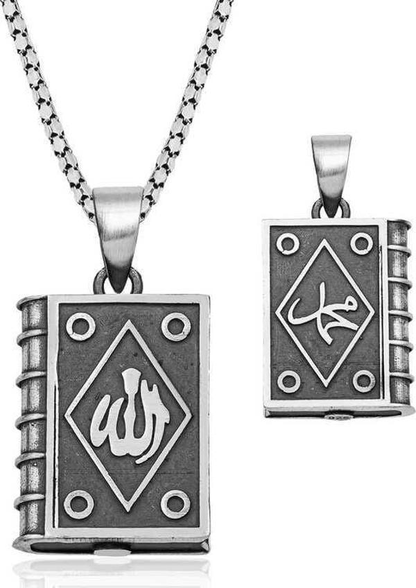 Gümüş Kare İçi Açılabilen Allah Muskalık Kolye  SL5401 - Image 1