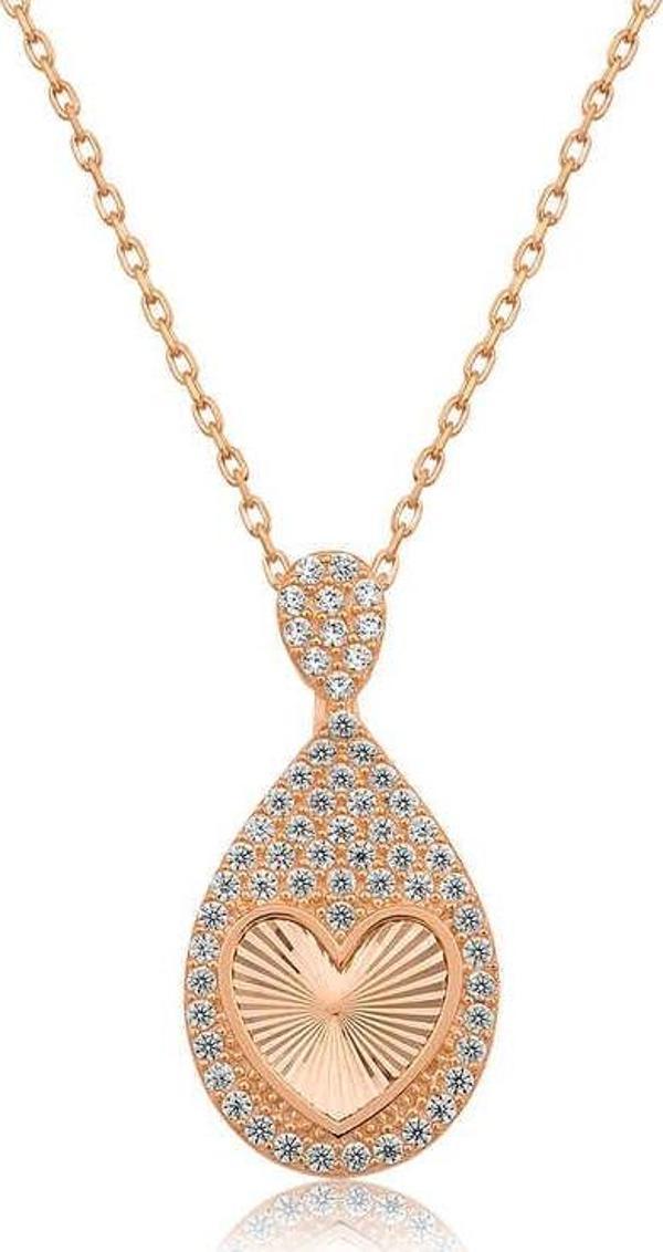Gümüş Rose Damla Kalp Bayan Kolye SL3365 - Image 1