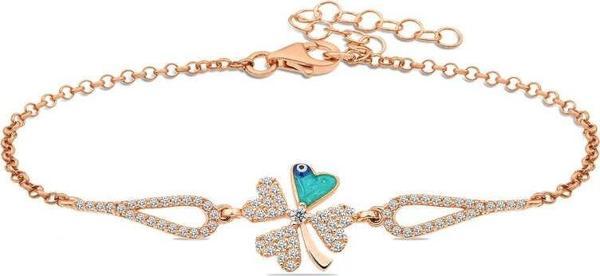Gümüş Rose Nazarlı Yonca Kadın Bileklik SL4841 - Image 1