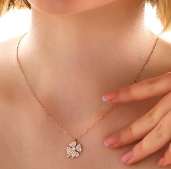 Gümüş Rose Dört Yapraklı Yonca Kadın Kolye  SL5967 - Image 1