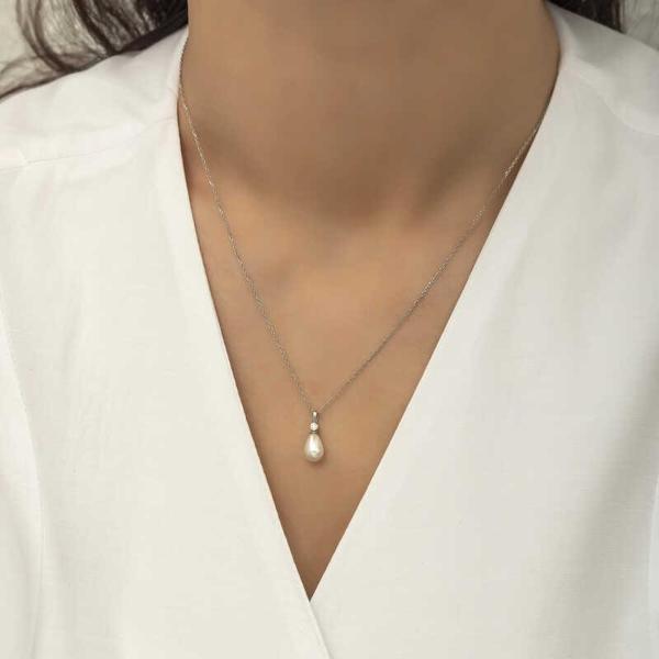 Gümüş Damla İnci Bayan Kolye SL4277 - Image 1