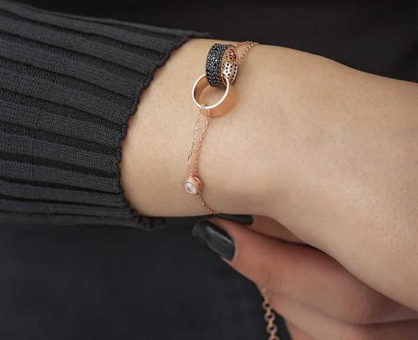 Gümüş Rose İç İçe Geçmiş Halka Bileklik SL8925 - Image 1