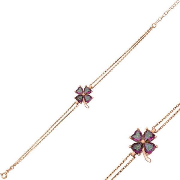 Gümüş Rose Mistik Topaz Yonca Bayan Bileklik SL3235 - Image 1