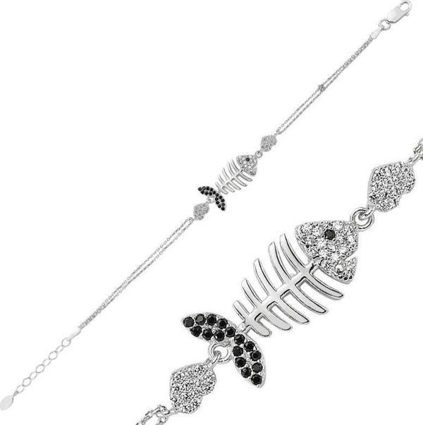 Gümüş Kalpli Balık Bayan Bileklik SL1470 - Image 1
