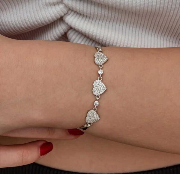 Gümüş Üçlü Kalp Kadın Bileklik SL8974 - Image 1