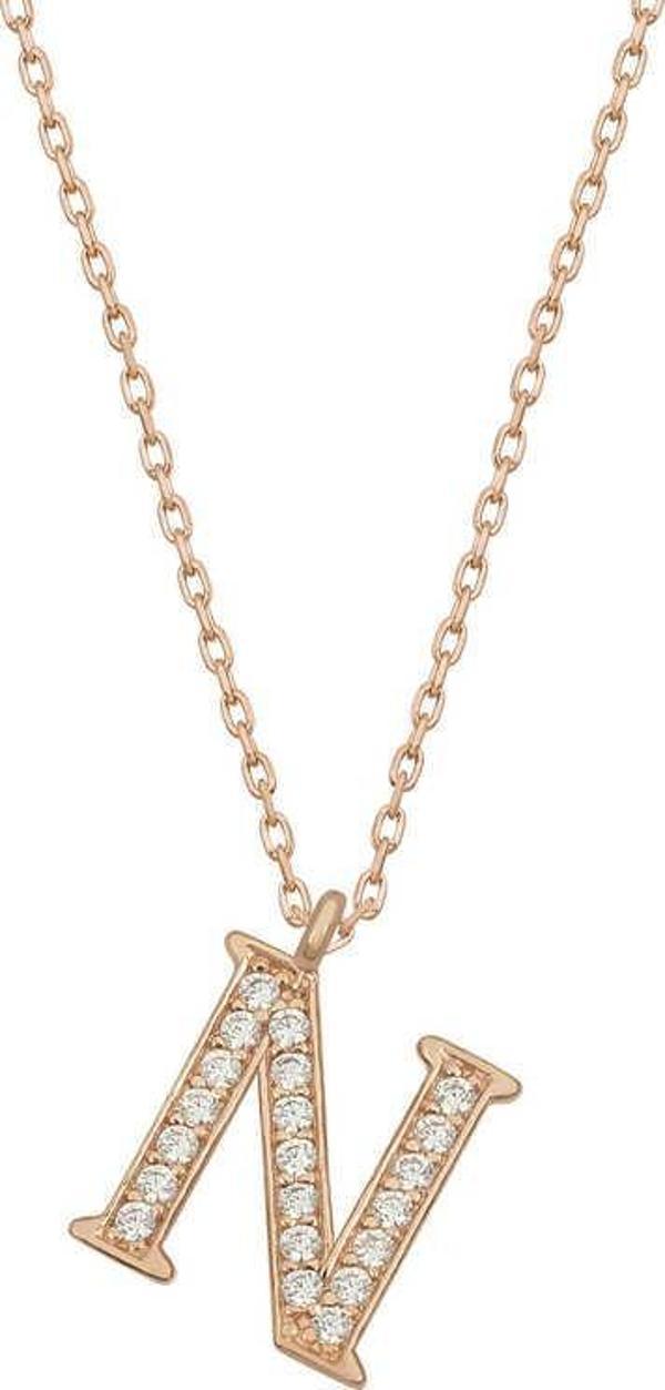 Gümüş Rose N Harfi Kadın Kolye SL4867 - Image 1