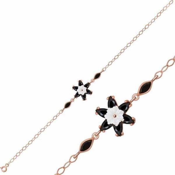 Gümüş Rose Siyah Lotus Çiçeği Bileklik SL2593 - Image 1