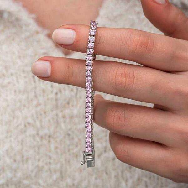 Gümüş Pembe Zirkon Taşlı Su Yolu Kadın Bileklik SL10781 - Image 1