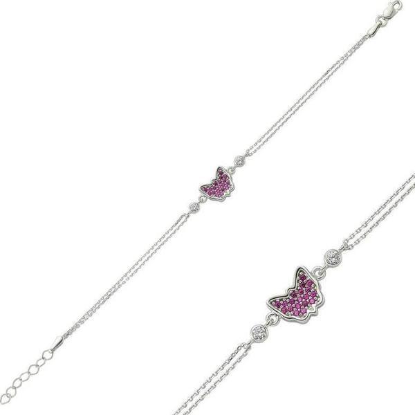 Gümüş Pembe Kelebek Bayan Bileklik SL1526 - Image 1