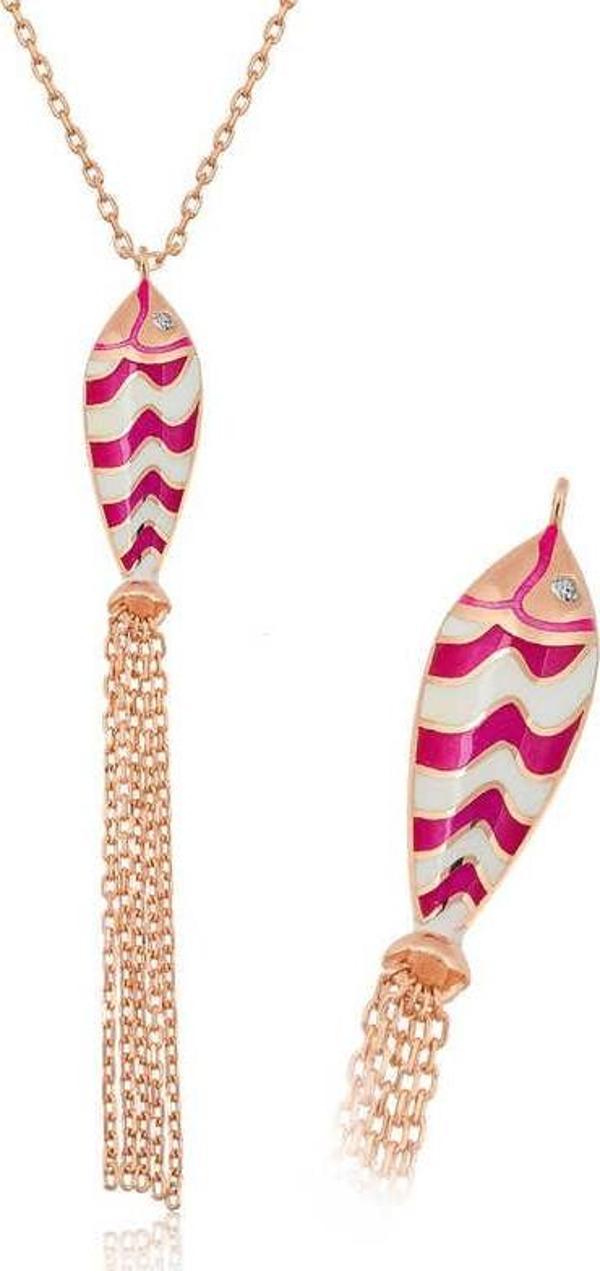 ​Gümüş Rose Püsküllü Balık Kolye SL2926 - Image 1