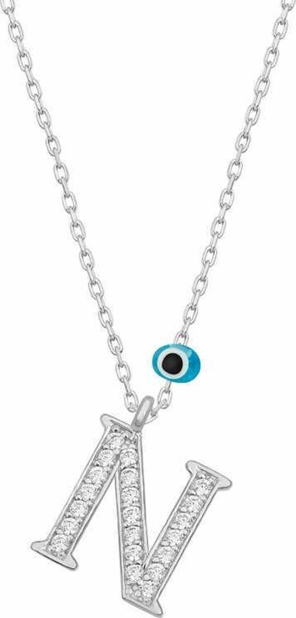 Gümüş Nazar Rodyum N Harfi Kadın Kolye SL4934 - Image 1