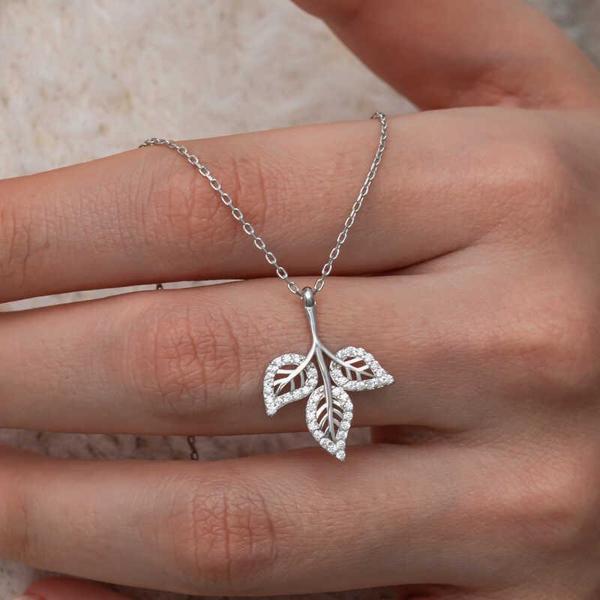 Gümüş Üç Yaprak Kadın Kolye  SL9974 - Image 1