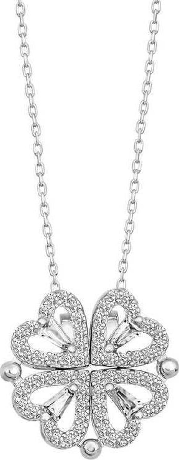 Gümüş Kalpli Açılabilen Yonca Kadın Kolye SL5057 - Image 1