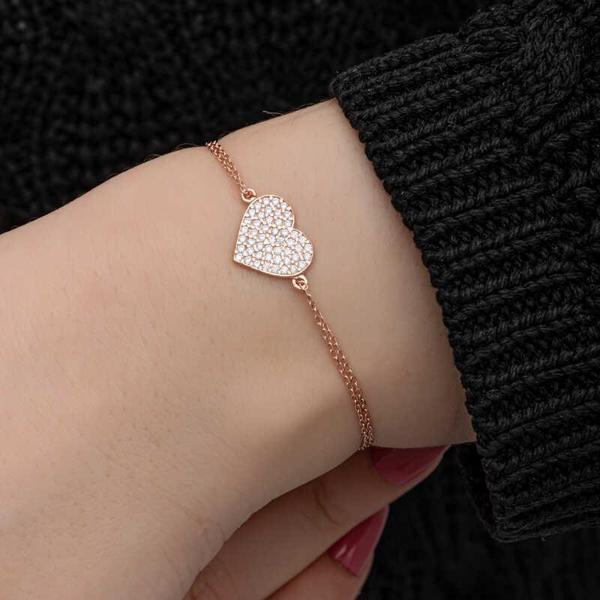 Gümüş Rose Kalp Kadın Bileklik  SL7196 - Image 1