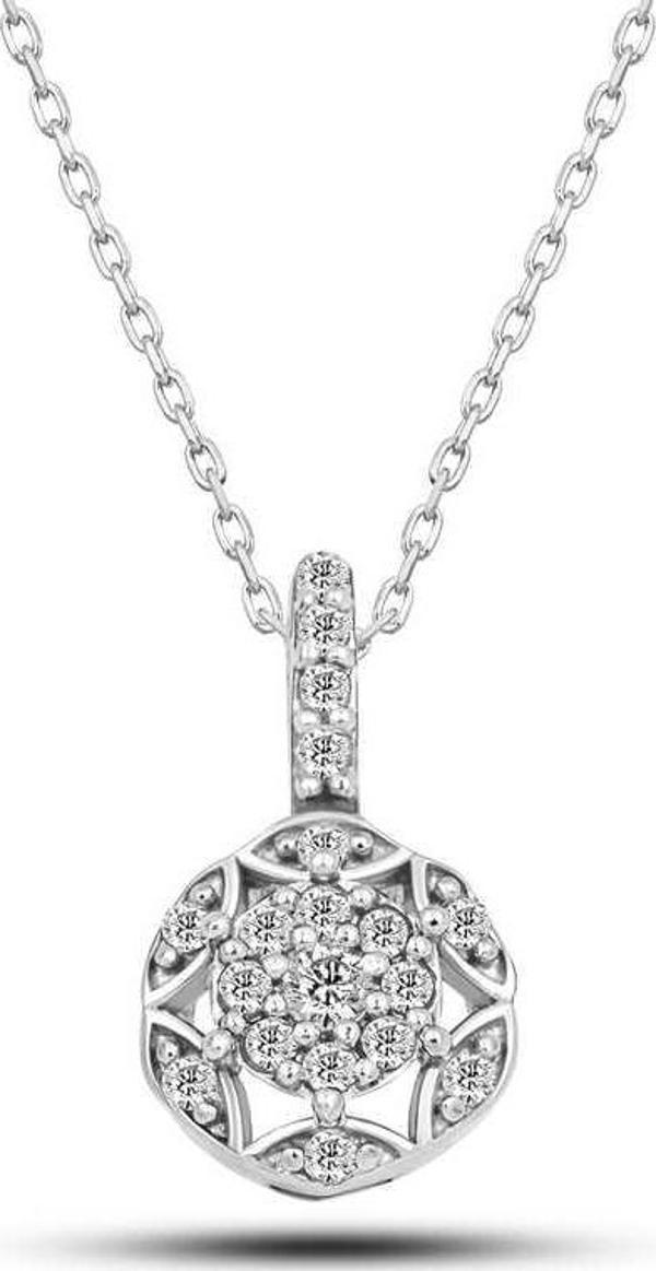 Gümüş Beyaz Zirkon Taşlı Çiçek Kadın Kolye SL5732 - Image 1