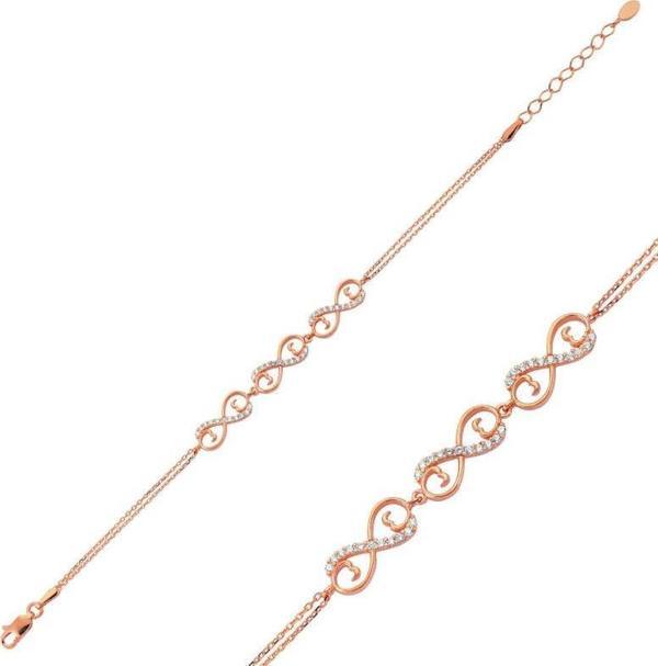 Gümüş Rose Üç Kalpli Sonsuzluk Bayan Bileklik SL1513 - Image 1