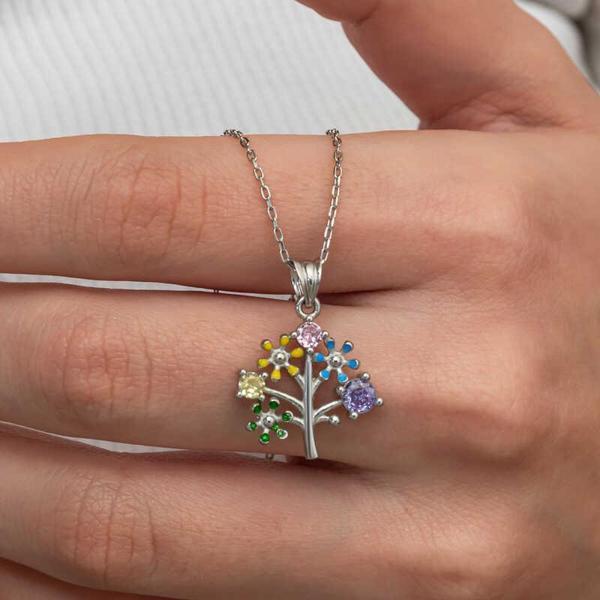 Gümüş Renkli Hayat Ağacı Kadın Kolye SL9134 - Image 1