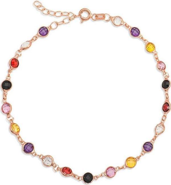 Gümüş Rose Renkli Taşlı Kadın Halhal  SL7023 - Image 1