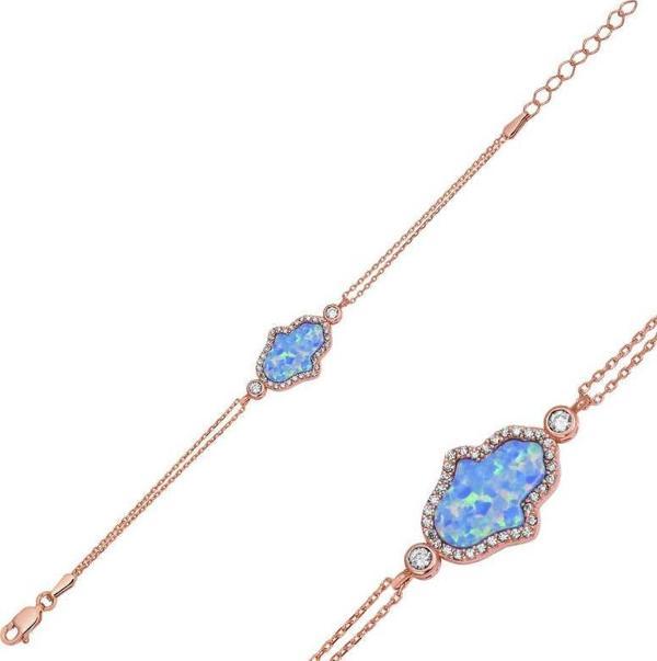Gümüş Rose Mavi Opal Fatma Ana Eli Bayan Bileklik SL6350 - Image 1