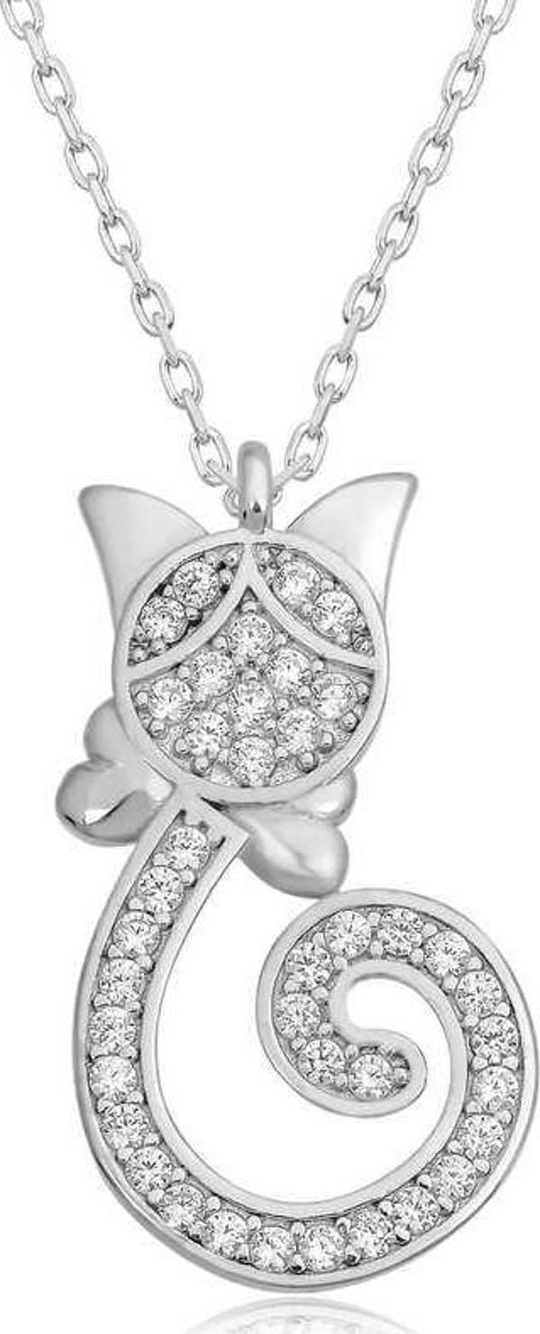 Gümüş Kedi Kadın Kolye SL4798 - Image 1