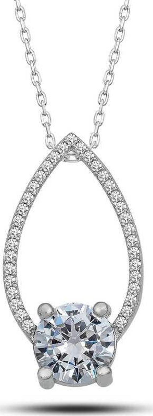 Gümüş Tektaş Damla Kadın Kolye SL5146 - Image 1