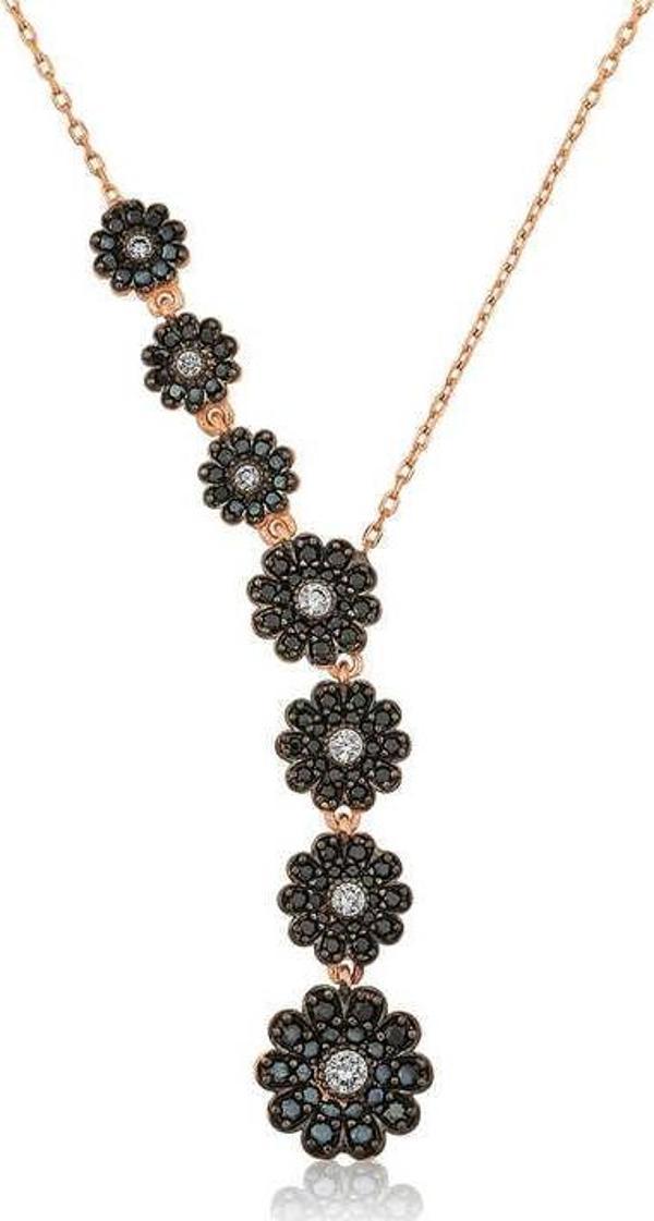 ​Gümüş Rose Sıralı Çiçekler Kolye SL3580 - Image 1