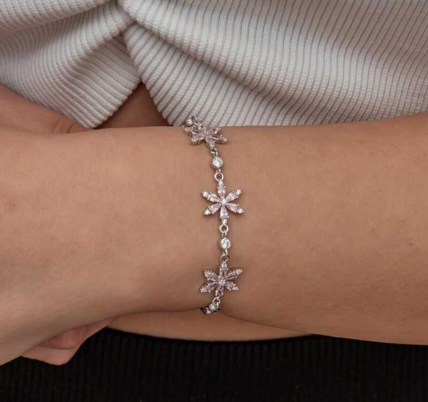 Gümüş Pembe Lotus Çiçeği Kadın Bileklik  SL8969 - Image 1