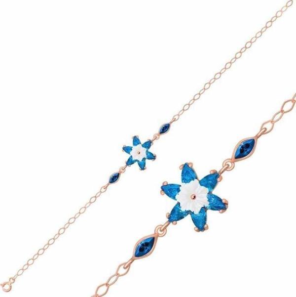 Gümüş Rose Mavi Lotus Çiçeği Bileklik SL3195 - Image 1