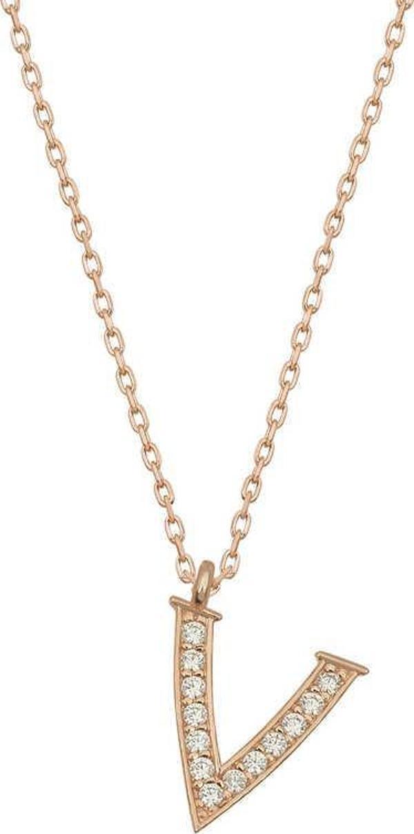 Gümüş Rose V Harfi Kadın Kolye SL4877 - Image 1