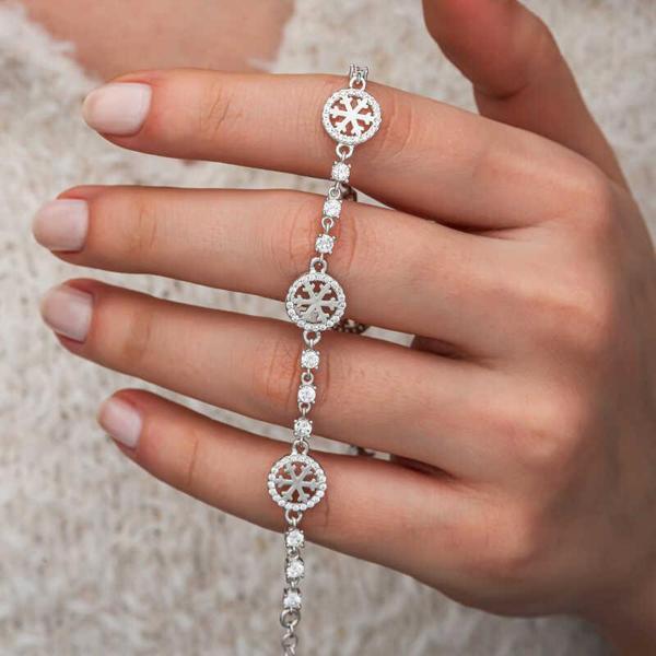 Gümüş Halka İçinde Kar Tanesi Kadın Bileklik SL10764 - Image 1