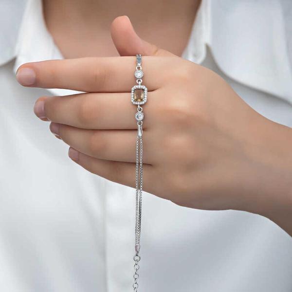 ​Gümüş Kare Zultanit Taşlı Kadın Bileklik  SL6275 - Image 1