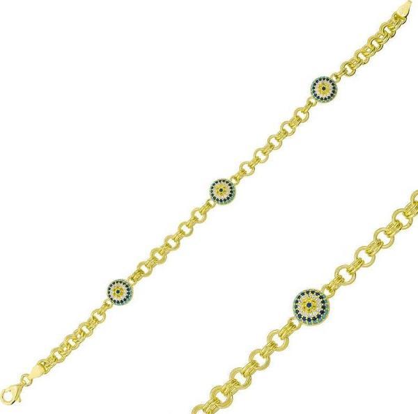 ​Gümüş Gold Sosyete Gözlü Zincir Bileklik SL3526 - Image 1