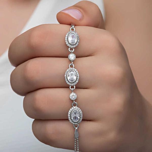 Gümüş Oval Taşlı Kadın Bileklik  SL6331 - Image 1