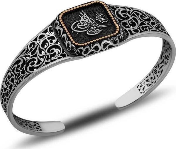 Gümüş Tuğra Ayarlanabilir Kelepçe Erkek Bileklik SL10674 - Image 1