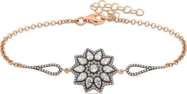 ​Gümüş Rose Çiçek Desenli Elmas Montür Bileklik SL3811 - Image 1