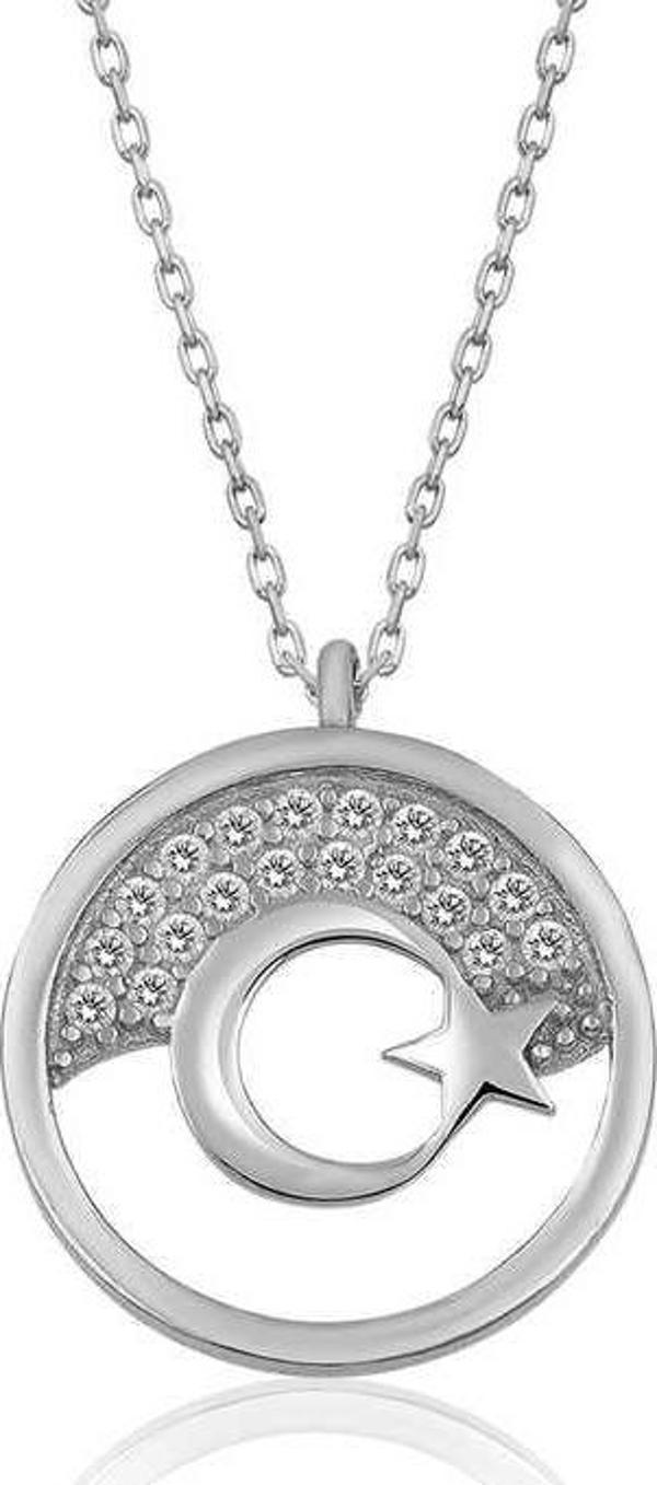 Gümüş Ay Yıldız Bayan Kolye  SL3767 - Image 1