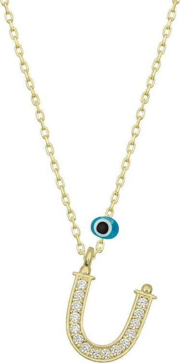 Gümüş Nazar Gold Ü Harfi Kadın Kolye SL4915 - Image 1