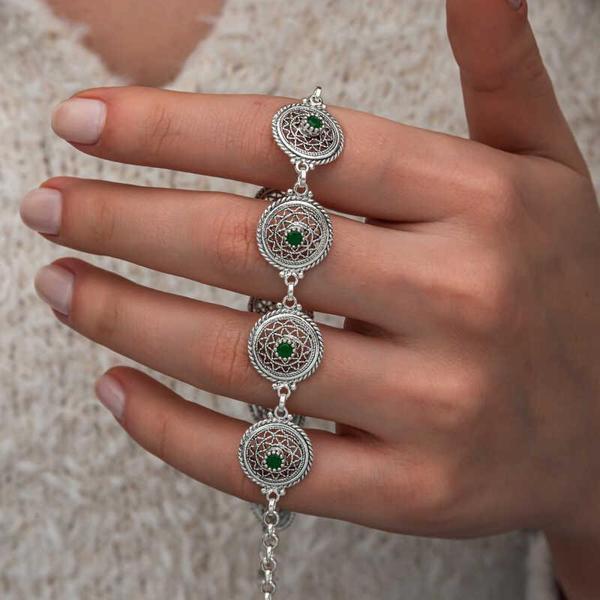 Gümüş Telkari Zümrüt Taşlı Kadın Bileklik SL10778 - Image 1