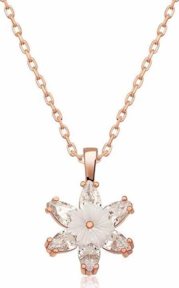 Gümüş Rose Beyaz Lotus Çiçeği Kolye  SL3050 - Image 1