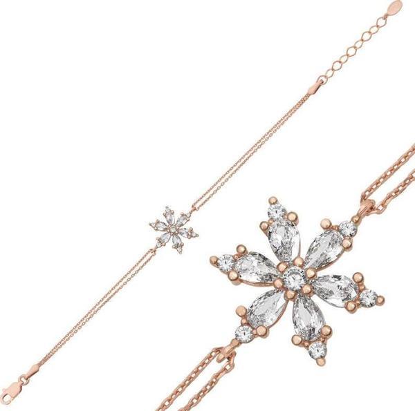 Gümüş Rose Beyaz Lotus Çiçeği Kadın Bileklik SL4959 - Image 1
