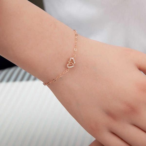Gümüş Rose Birleşmiş Kalpler Kadın Bileklik SL5357 - Image 1
