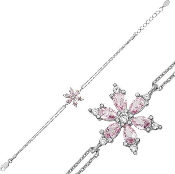 Gümüş Pembe Lotus Çiçeği Kadın Bileklik SL6102 - Image 1