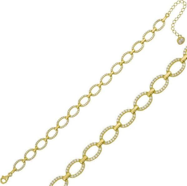 Gümüş Gold Oval Taşlı Bayan Bileklik  SL4197 - Image 1