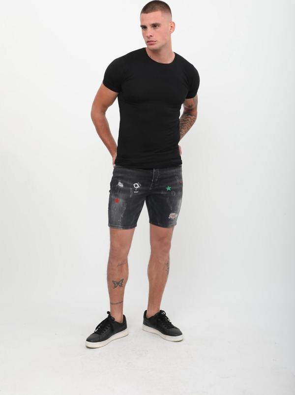 Erkek Baskı Desenlli Jean Şort Antrasit - Image 1