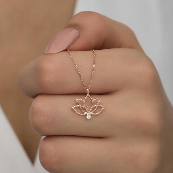 Gümüş Rose Lotus Çiçeği Kadın Kolye SL5112 - Image 1