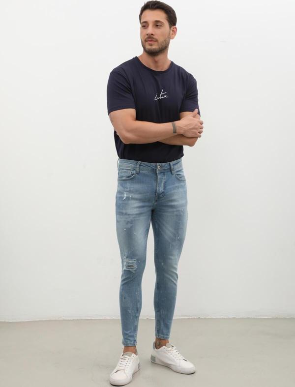 Erkek Skinny Ripped Jean Açık Mavi - Image 1