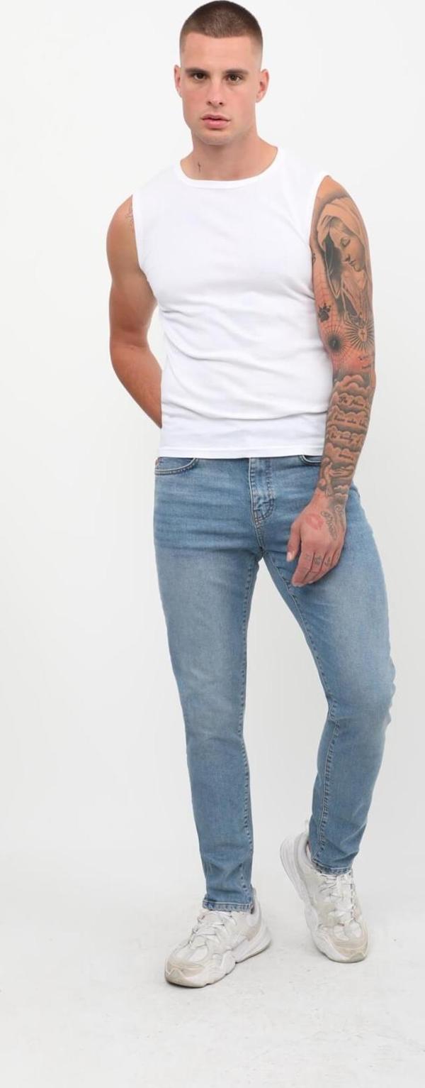 Erkek Skinny Fit Düşük Bel Dar Kesim Dar Paça Likralı Mavi Jean Pantolon - Image 1