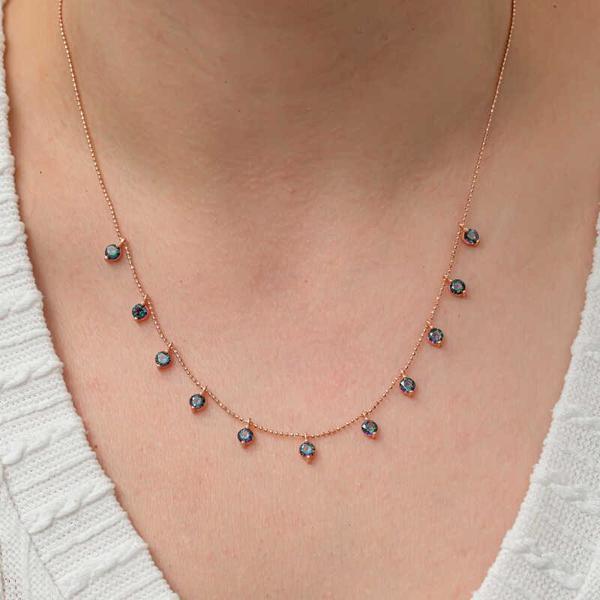 Gümüş Mistik Topaz Taşlı Rose Şans Kadın Kolye SL8239 - Image 1